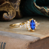 2 Prong Marquise Cut Vintage Sapphire Engagement Ring Wedding Ring